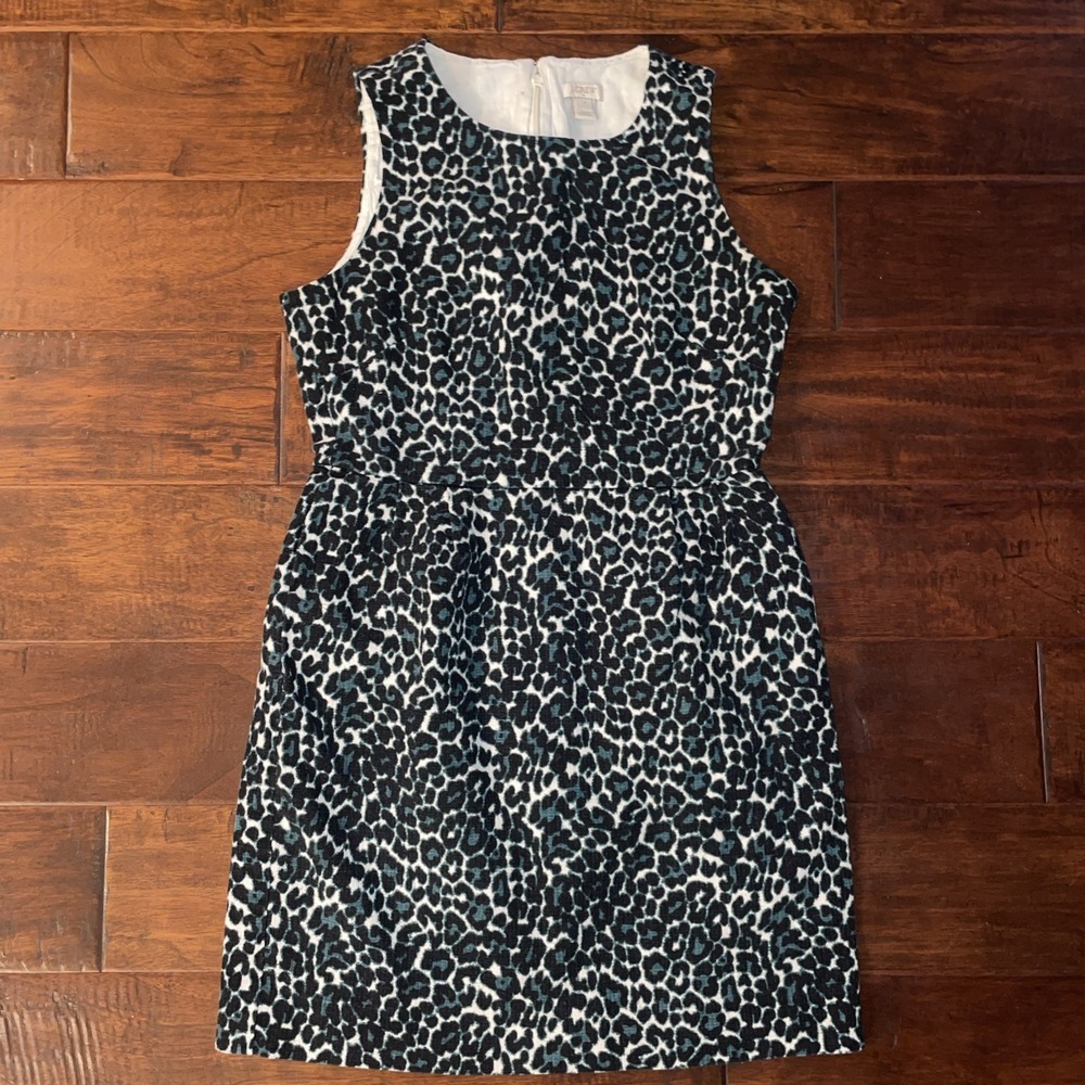 J.Crew‎ Leopard Print Sleeveless Textured Cotton Sheath Dress Size 4